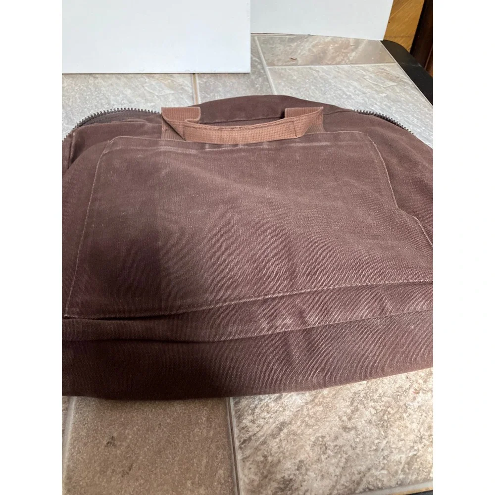 Lands End Square Rigger Vintage Brown Canvas Briefcase Laptop Bag Monogram TEB